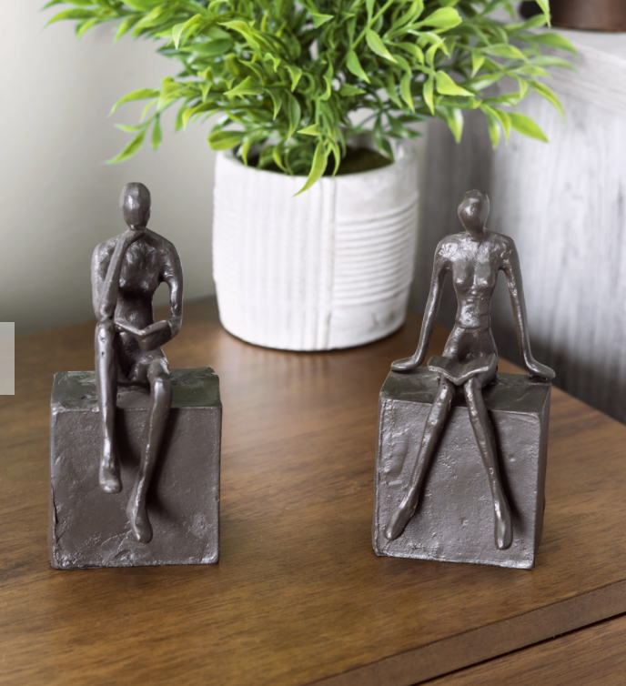 Sitting couple on Block Cast Iron Bookends