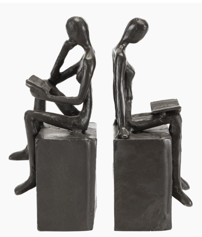 Sitting couple on Block Cast Iron Bookends