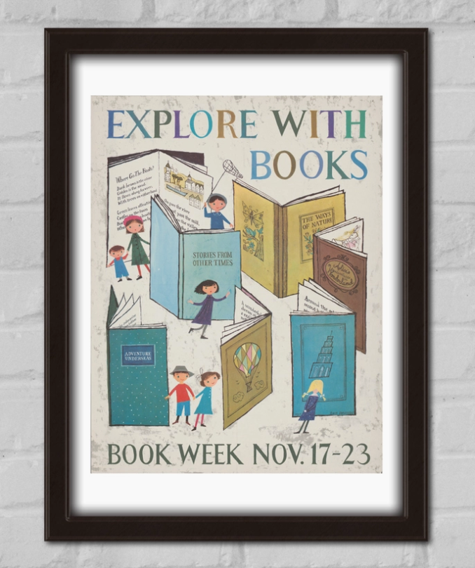 Explore with Books Vintage Print