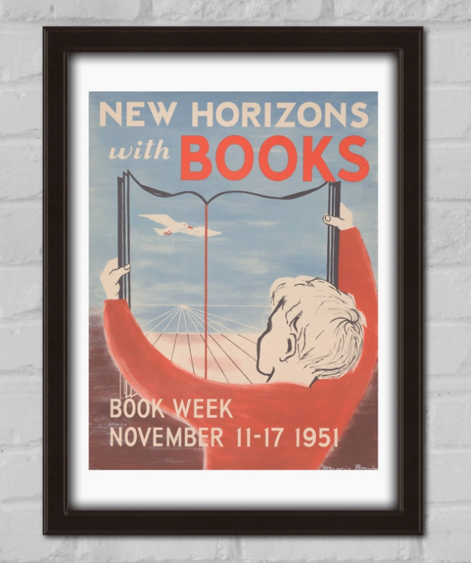 New Horizons with Books Vintage Print