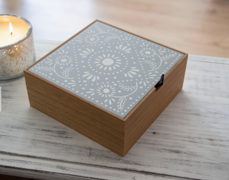 Grey Botanical Wood Storage Box